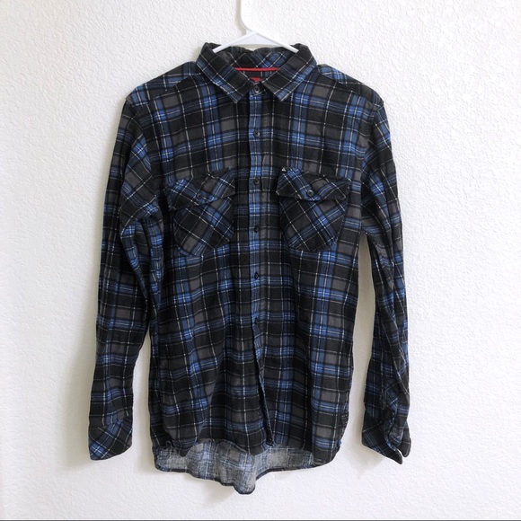 Quiksilver Shirt Blue Plaid Flannel Long Sleeve Button Up Mens Small Outdoor - Picture 1 of 4